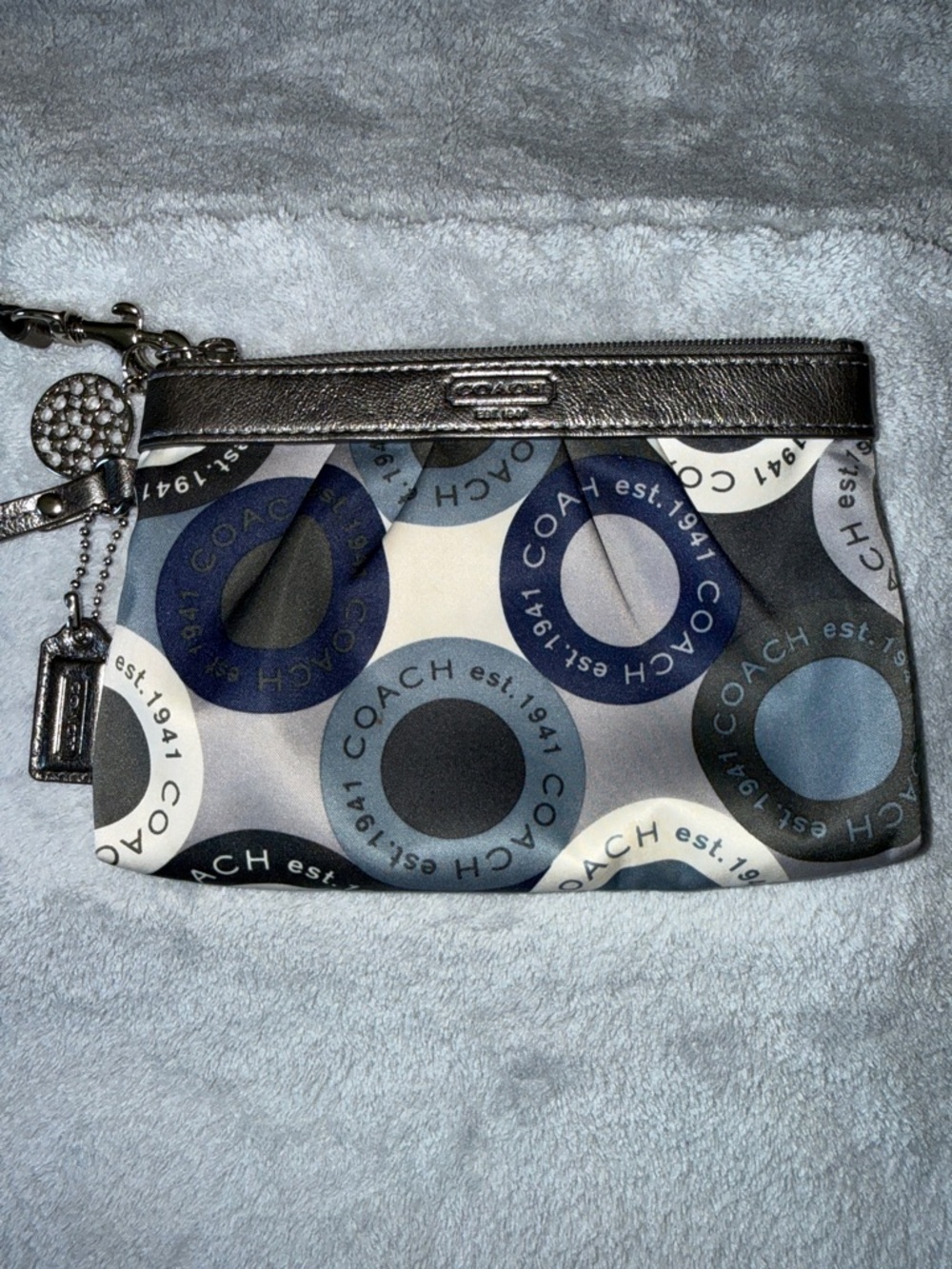 Coach Circle Logo Wristlet in Blue, Gray, Black